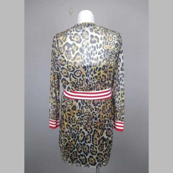 ASOS Leopard Print Mesh Midi Dress With Rib Detail Size 14 - Picture 3 of 14